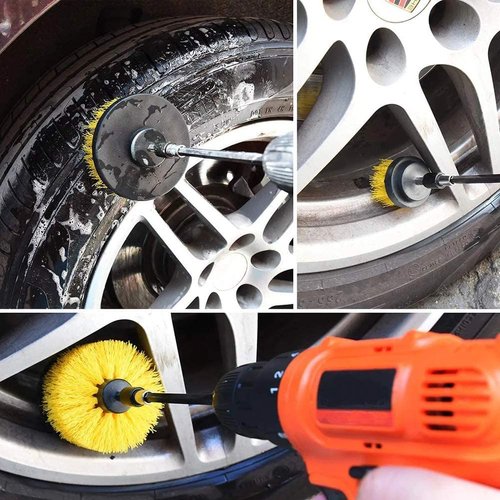 SHKIBY 3-Piece Detailing Brush Set - Durable Polypropylene Bristles, Ideal for Car Wash, Bathroom Cleaning, Tile, Grout, Shower, Wheel - Yellow