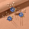 Bridal Hair Combs, 5PCS Wedding Hair Pins Set Crystal Flower Hair Clips Bride Bridesmaid Hair Sides Comb Rhinestone Barrettes, Pearl Flower Hair Pins Hair Accessories for Women Girls (Blue)