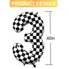 Kwuz 40 Inch Checkered Birthday Balloon Number 3 Boys Fast Three Birthday Decorations Race Car Racing Theme 3rd Birthday Party Balloons Decor Supplies Foil Mylar Black White