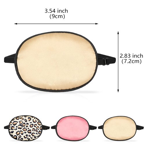 3 Pieces Silk Eye Patch Elastic Lazy Eye Patch Adult Adjustable Single Eye Patch with Elastic Strap (Leopard, Champagne, Peach)