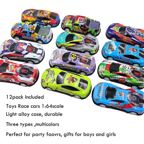 SeeuFun 12 Pack Race Cars 1:64 Scale Pull Back Racing Cars Die cast Cars Toy Vehicles Playset,Party Favors, Goodie Bag Stuffers, Vehicles Toys Gift for Boys and Girls (Classic Edition)