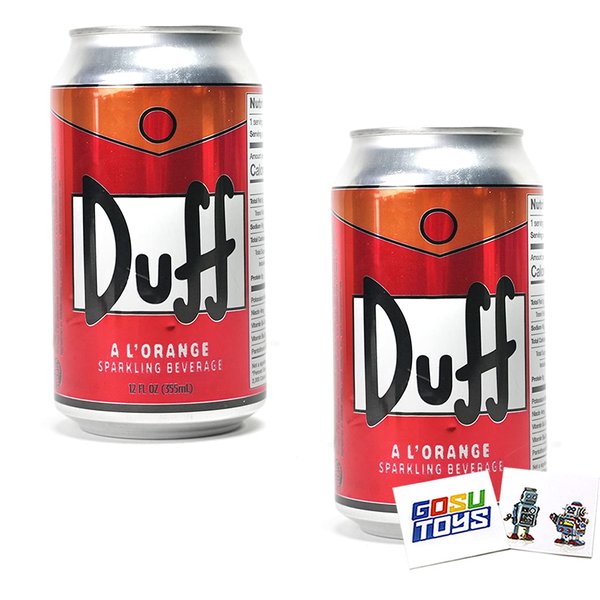 The Simpsons Duff A L'Orange Sparkling Beverage (2 Pack) Wonderful Orange Flavor with 2 GosuToys Stickers