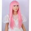 PATTNIUM Pink Wig with Bangs for Kids Child Pink Wig Girls Long Straight Light Pink Wig Synthetic Wig with Wig Cap