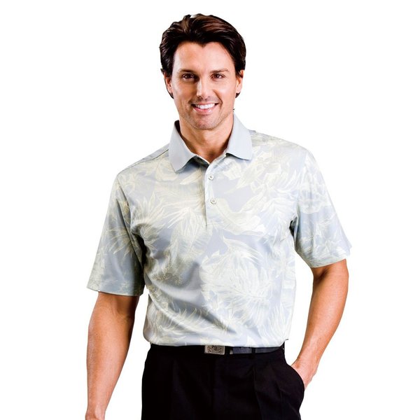 Monterey Club Men's Matrix Paradise Print Polo Shirt #1576 (Slate Gray/Ivory, Small)