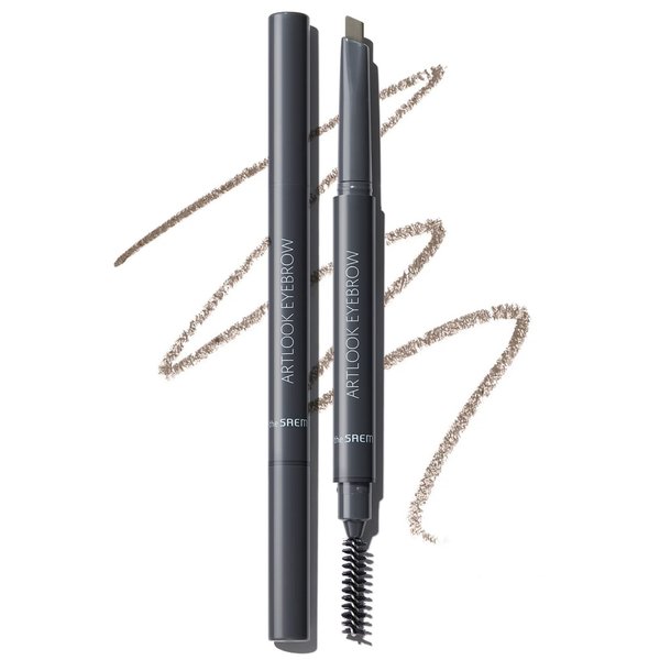 THESAEM Artlook Eyebrow Definer Pencil with Spoolie Brush 06 Ash Brown – Long Lasting Eyebrow Pencil for Soft Textured Eyebrow Makeup with Vitamin E - Triangular Pencil