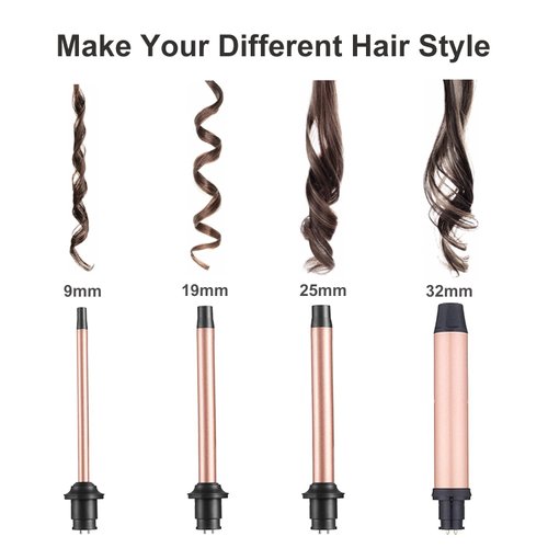 Curling Wand, 4 in 1 Hair Curling Iron Wand Set Include 4 Interchangeable Ceramic Barrels (0.35"-1.25") Hair Curling Wand Set for Quick Create Hairstyle in All Hair Type