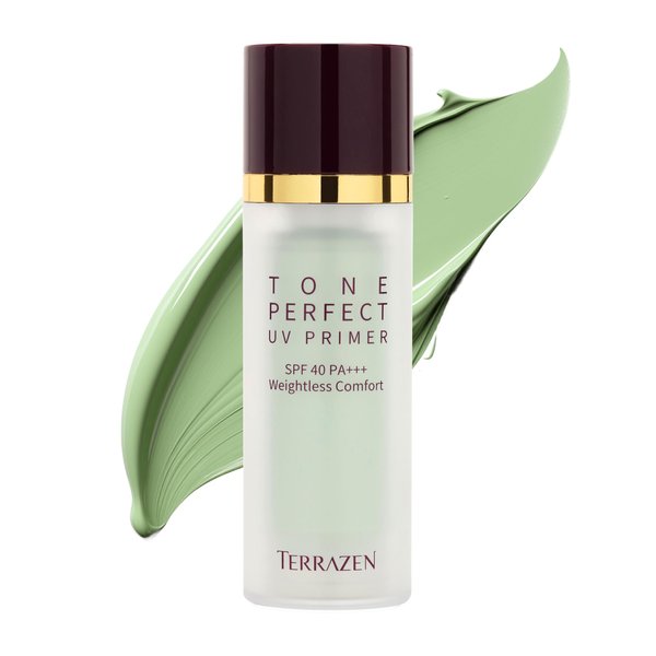 TERRAZEN Hydrating Face Primer 30ml - Korean Makeup & Skincare Lightweight Corrector Base SPF40 Green - Reduces Redness, Moisturizes for Red, Sensitive Skin witj Aloe (Primer - Green Tinted)