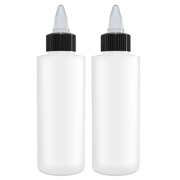 BRIGHTFROM Twist Top Applicator Bottles, Squeeze 2 OZ Empty Plastic Bottles, Refillable, Black Open/Close Nozzle - Multi Purpose (Pack of 2)