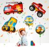 10 Pieces Transportation Birthday Party Decoration for Boys Car Balloons Ice Cream Cart School Bus Fire Truck Train Police Bulldozer Pickup Truck Truck Oval Balloons Foil Balloons