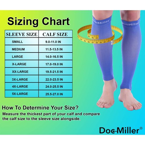 Doc Miller Calf Compression Sleeve 1 Pair 15-20 mmHg Firm Support Graduated for Sports Running Recovery Shin Splints Varicose Veins (Blue, M)