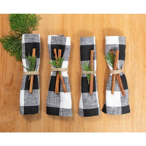 Solino Home Buffalo Check Linen Napkins Set of 4 – 100% Pure Linen Black and White Plaid Napkins 20 x 20 Inch – Machine Washable Cloth Dinner Napkins for Summer, Fall, Halloween, Thanksgiving