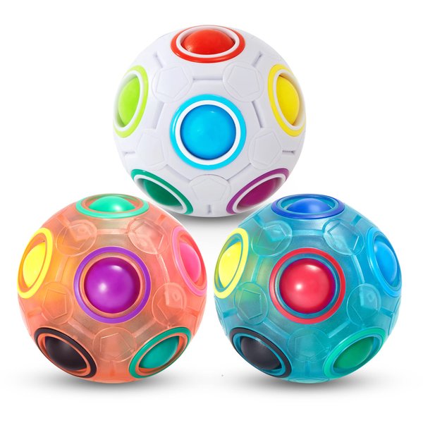 Vdealen Magic Rainbow Puzzle Ball, Fidget Ball Puzzle Game Fun Stress Reliever Magic Ball Brain Teaser Fidget Toys for Children Teens & Adults-3 Pack