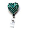 Sparkles! Sparkly Rhinestone Heart Retractable Badge Reel/ID Badge Holder/Brooch/Pendant/Id Badge Holder (Green)