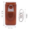 AMANCY Premium 3- Finger Brown Leather Cigar Case, Cedar Wood Lined Cigar Humidor with Silver Stainless Steel Cutter