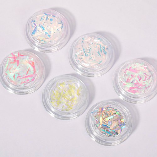 6 Box Aurora Nail Foil Stickers, Colorful Glass Paper Holographic Transfer Decals, Shiny French Art Supplies for Acrylic Nails, Manicure Nail Foil Transfer Stickers Set, Girls DIY Nail Decals for