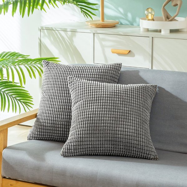 CaliTime Comfy Throw Pillow Covers Pack of 2 Soft Corduroy Corn Striped Decorative Cushion Cases for Home Couch Sofa Bed Farmhouse 22 X 22 Inches Medium Grey