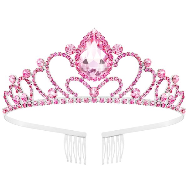 TOBATOBA Tiaras for Women Girls Wedding Crown Bridal Tiara Pink Crystal Princess Tiara Birthday Tiara for Women Pageant Halloween Costume Prom Cosplay Party