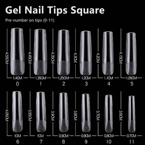 AddFavor XXL Gel X Nail Tips Square 240pcs Extra Long Clear Tapered Square Fake Nails Full Cover False Nail Tips for Acrylic Nail Extension