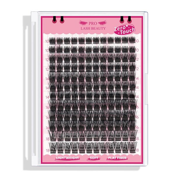 Lash Clusters 144 Pcs Individual Lashes Zero Touch Cluster Lashes DIY Lash Extension Eyelash Clusters Ultra Soft Wispy Lashes Super Thin Band Soft & Comfortable(Flutter-D-10-18 mix)