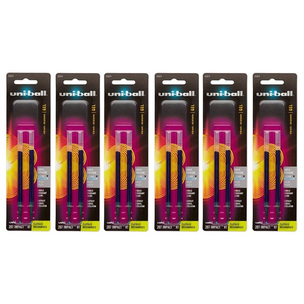Uni-ball Signo Impact 207 RT Refills, Blue Ink, 1.0 Mm Bold Point, 6 Packs of Refills 65874 =12 refills