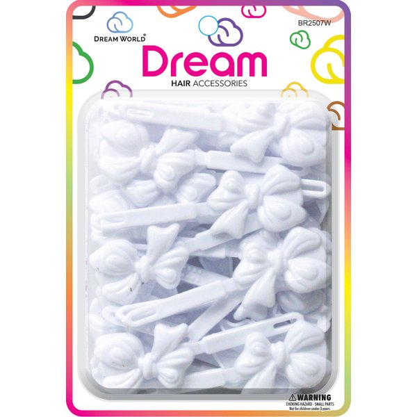 Dream World Self Hinge Barrette Soft Ribbon White 28 Piece Pack BR2507W
