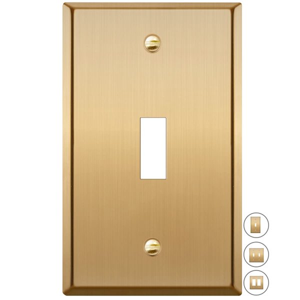 Rio Salto Metal Gold Toggle Light Switch Cover Wall Plate Single Toggle Switch Wallplate Decorative Gold 1 Gang Wall Switch Plate Covers Hardware Included Brushed Brass - Standard Size