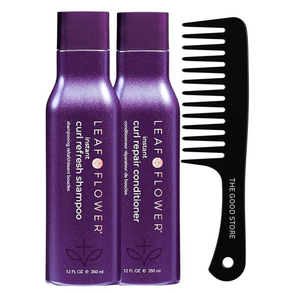 Leaf Flower Instant Curl Refreshing Shampoo & Curl Repair Conditioner 12 oz Duo | Purple | With Good Store Black Hair Comb.