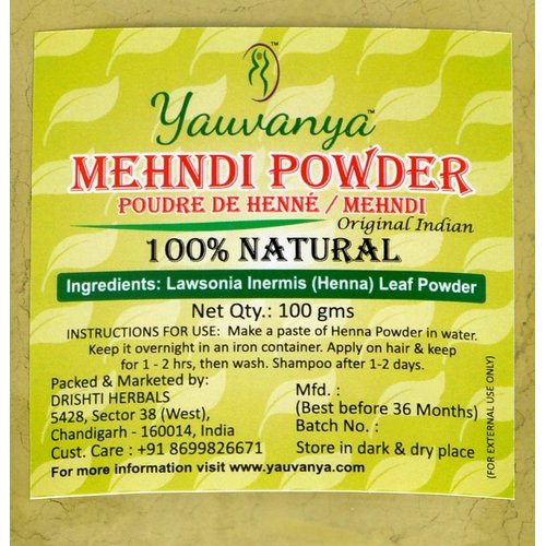 Yauvanya Original Indian Pure and Natural Henna (Mehndi) for Hair - 100 gms | Rajasthani Henna | Natural Hair Color | Vegan | PPD Free | Ammonia Free