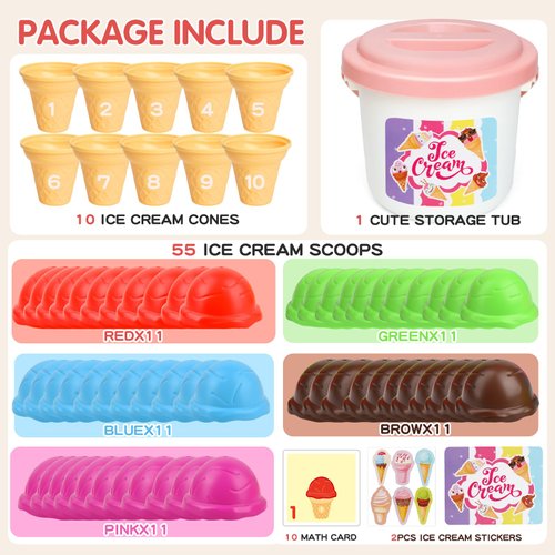 Fegalop Ice Cream Learning Toys Counting and Color Sorting Set for Toddlers, Montessori Stacking Fine Motor Skills Toys, Preschool Learning Education Toys Preschool Learning Toys