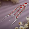 Rumtock Ruby Red Crystal Beads Forehead Chain Multi Layer Silver Hair Accessories for Women Girls Brides
