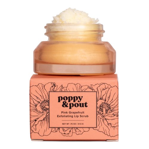 Poppy & Pout Natural Lip Scrub, Moisturizing Sugar Scrub for Dry Lips, Lip Scrubber Exfoliator with Essential Oils Smooths and Hydrates Lips, In Recyclable Glass Jars, Cruelty Free - Pink Grapefruit