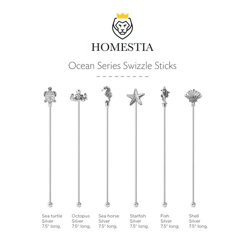 Homestia 6 Pcs Coffee Stirrers for Drinks Stainless Steel Cocktail Stirrers Reusable Stir Sticks for Tropical Decor Beach Party Mixed Drinks