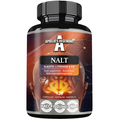 Apollo's Hegemony N-Acetyl-L-Tyrosine (NALT) 500mg and Active Vitamin B6 (P-5-P) 2mg - 120 Capsules - 4 Months Supply - High Strength Amino Acid Supplement - Cognitive Booster