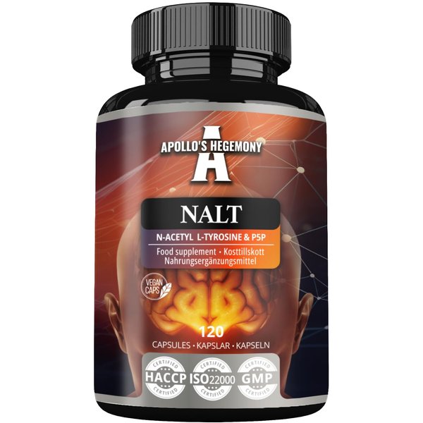 Apollo's Hegemony N-Acetyl-L-Tyrosine (NALT) 500mg and Active Vitamin B6 (P-5-P) 2mg - 120 Capsules - 4 Months Supply - High Strength Amino Acid Supplement - Cognitive Booster
