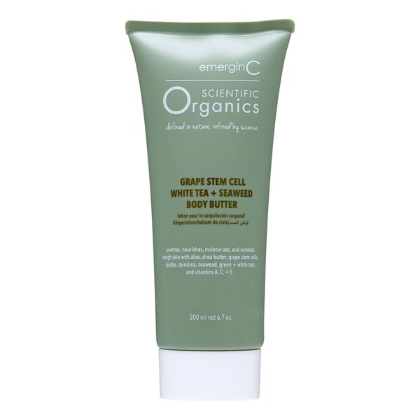 emerginC Scientific Organics Grape Stem Cell, White Tea + Seaweed Body Butter - Nourishing Plant Stem Cell Cream with Vitamins A, C, E for Dry Skin (6.7 oz, 200 ml)
