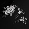 Sliver Flower Hair Comb With 2 Clear Crystal Hair Pins Hair Sticks Wedding Hair Comb Bridal Hair Accessories Hair Clips For Brides and Bridesmaids-Hapibuy