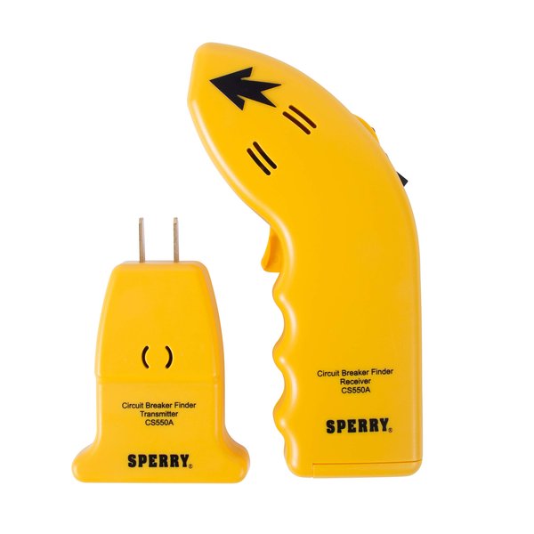 Sperry Instruments CS550A Circuit Breaker Finder, Quickly Locate AC Circuits/Fuses, Visual LED, Plug Style Transmitter/Auto-Sensing Receiver, 120V AC, Yellow