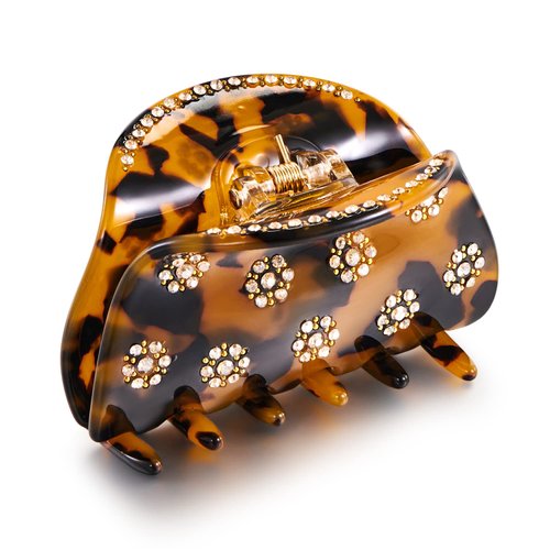 TOVABA Tortoise Hair Claw Clips for Women Shinny Rhinestones Hair Clips Cute Trendy Small Hair Claw Clips Acrylic Clips Strong Hold Jaw Hair Clip for Thick Thin Hair