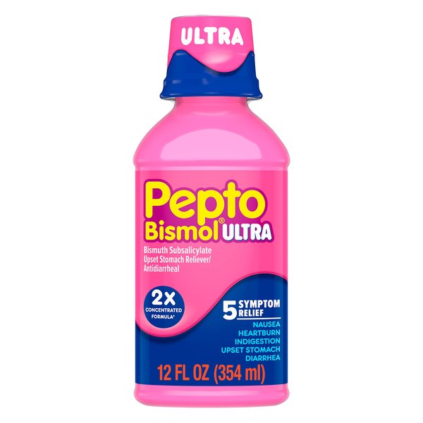 Pepto Bismol Liquid Ultra for Nausea, Heartburn, Indigestion, Upset Stomach, and Diarrhea - 5 Symptom Fast Relief, Original Flavor 12 oz
