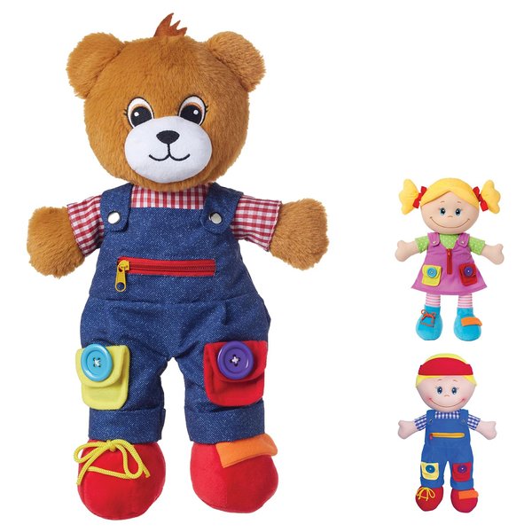 Love & Learn 17" Educational Bear - Soft Bear with Zipper, Button, Snap, Shoe Tie, & Velcro/Sensory, Learning and Educational Doll to Teach Kids & Toddlers to Dress.