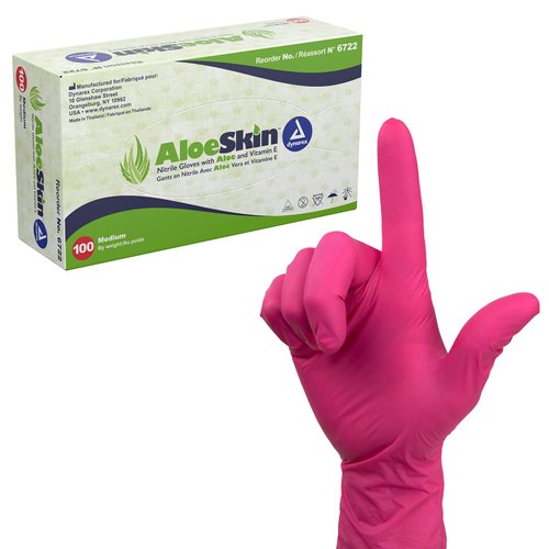 Dynarex AloeSkin Nitrile Exam Gloves, Magenta, Medium, Latex-Free, Powder-Free, Soothing Formula with Vitamin E and Aloe Vera