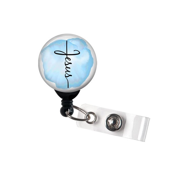 Jesus Cross Watercolor - Retractable Badge Reel with Swivel Clip and Extra-Long 34 inch Cord - Badge Holder/Christian/Teacher/Nurse