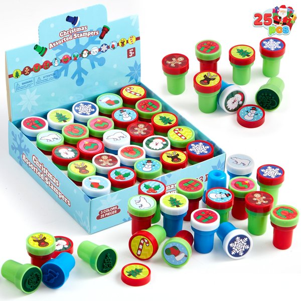 JOYIN 25 PCS Christmas Rubber Stamps for Kids Gift, Xmas Self Ink Stamp Assorted Stampers Party Favor, Kids Stamp Bulk for Goodie Bags Fillers Stocking Stuffers Classroom Supplies Carnival Prizes