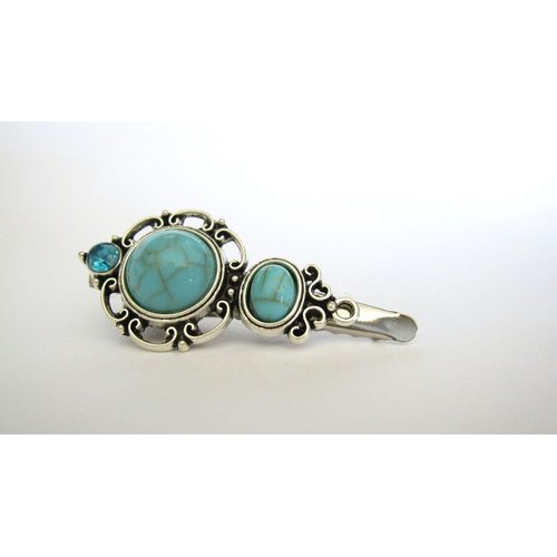 Generic Small turquoise blue stone and crystal metal alligator hair clip fine thin hair
