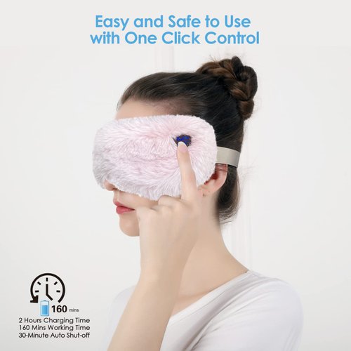 Heated Eye Mask, Deckpro Steam Warm Compress Therapy Cordless USB Rechargeable Sleep Mask with Adjustable Strap Silk Traveling Eye Mask for Dark Circles, Puffiness & Eye Fatigue Pink