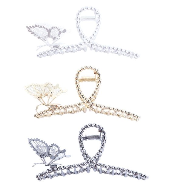 3Pcs Butterfly Hair Claw Clips,Metal Shark Clip Hair Clasp Nonslip Butterfly Hair Catch Barrette Jaw Clamp Hairpins Hair Accessories for Women Girls