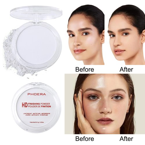 PHOERA Foundation Pressed Face Powder, Soft Focus Setting Powder, Silky Powder For Creating Without Shine, Smooths Pores & Lines, Up to 24H Wear Oil Control,0.28 Oz (002 Banana)