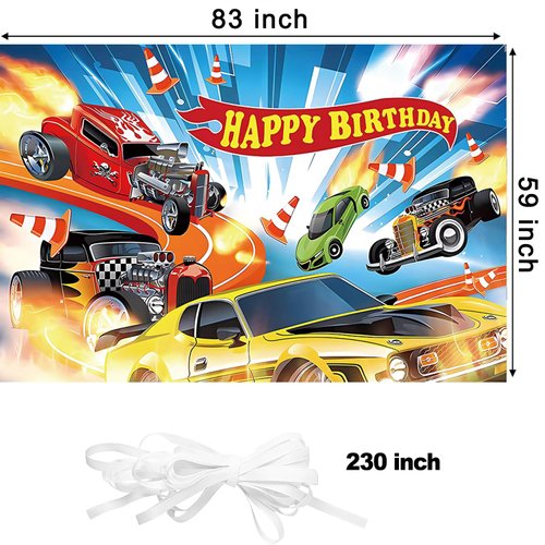 Hot Cars Birthday Banner Backdrop for Wheels Birthday PartyBackdrop,race car birthday party supplies，race car birthday party supplies,Birthday Party Background banner (7x5ft)