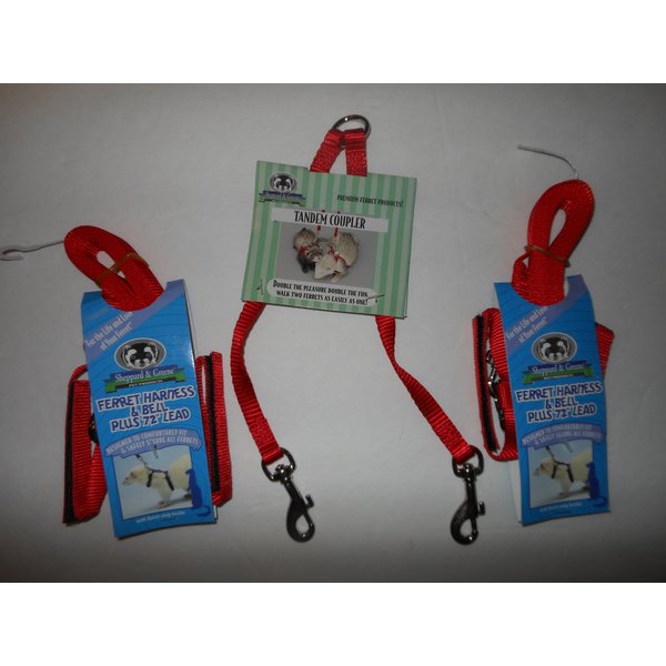 Sheppard & Greene Ferret Harness/Lead Set - Two Harnesses & Tandem Coupler Red