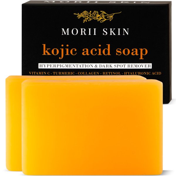 Organic Turmeric Soap Bar for Face, Kojic Acid Soap for Hyperpigmentation, Premium Japanese Formulated Kojic Soap Enriched with Vitamin C, Retinol, Collagen, Hyaluronic Acid, Shea Butter (2 Pack)